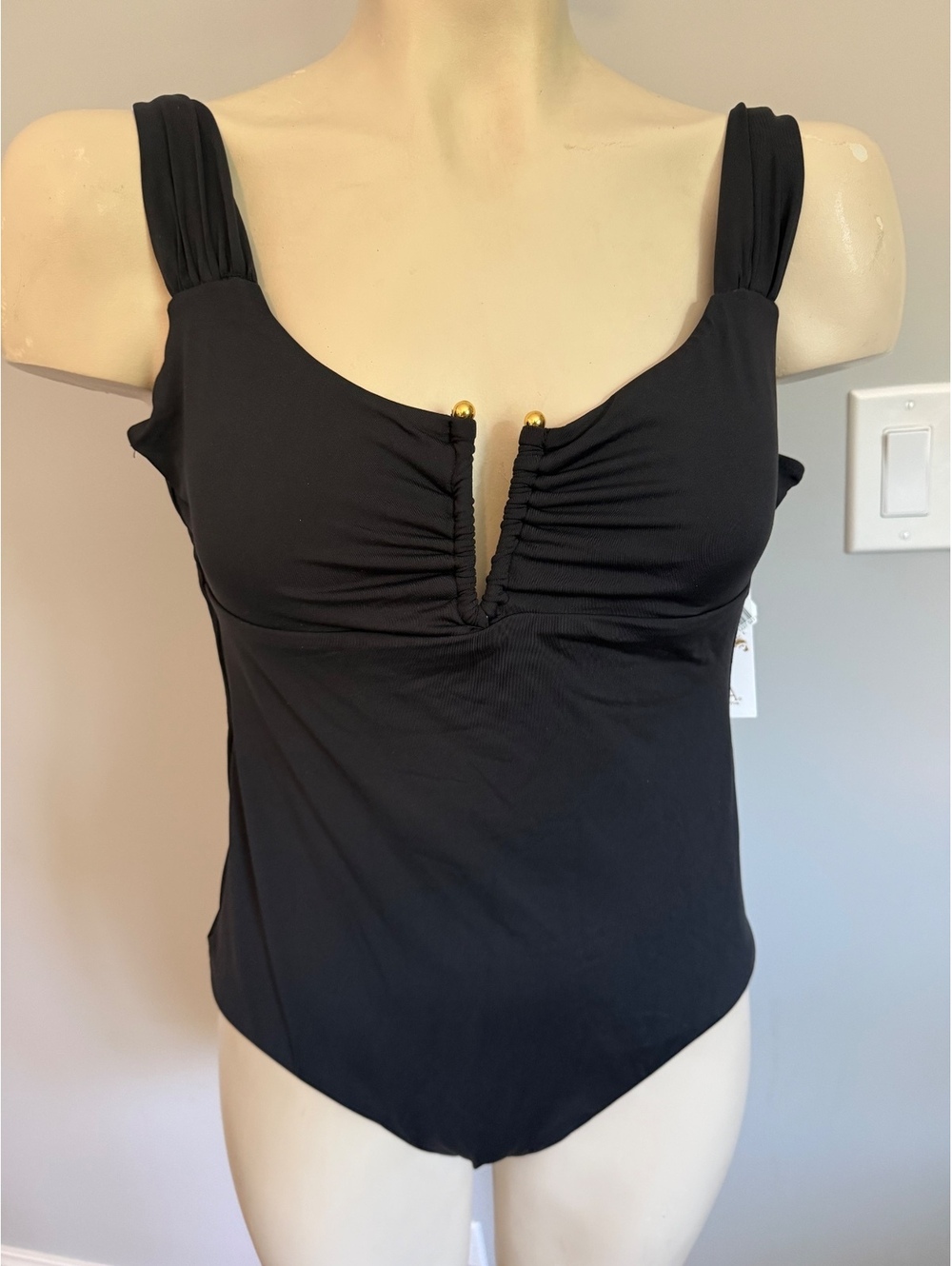 BECCA by Rebecca Virtue Black Plunge One‎ Piece Swimsuit Medium